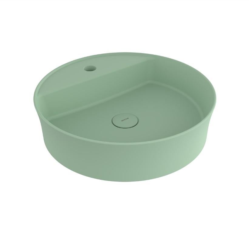 Bocchi Sottile Slim Line Yuvarlak Batarya Banklı Lavabo 45 cm Mat Mint Yeşil