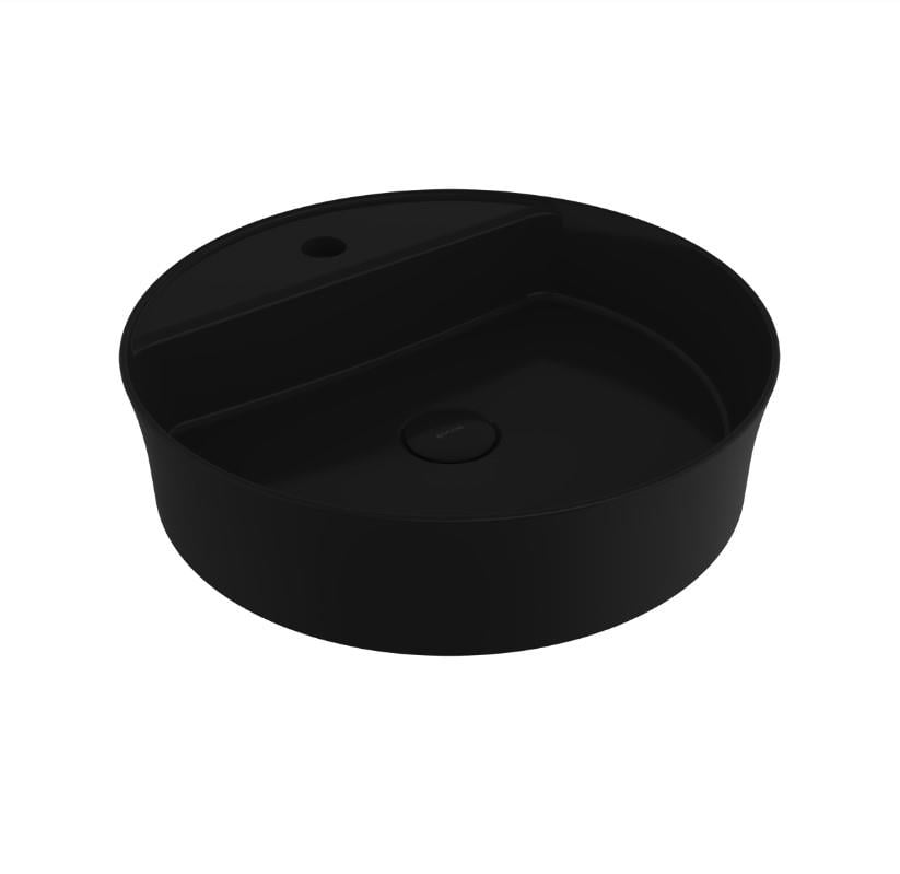 Bocchi Sottile Slim Line Yuvarlak Batarya Banklı Lavabo 45 cm Parlak Siyah