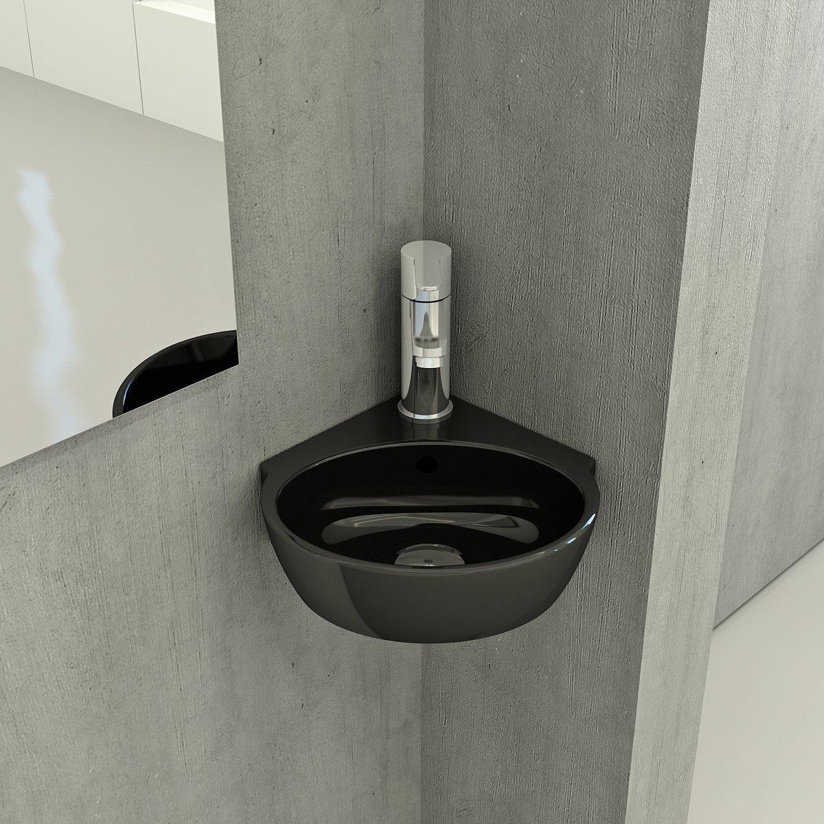 Bocchi Taormina Arch Köşe Lavabo 30 cm Parlak Siyah