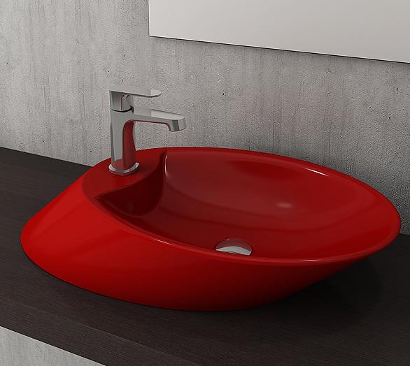 Bocchi Vessel Batarya Banklı Çanak Lavabo 70 cm Kırmızı