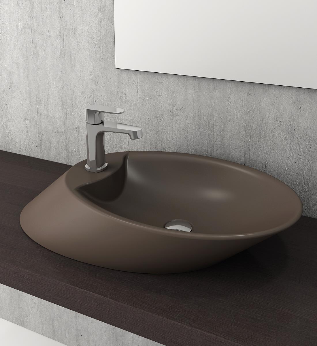Bocchi Vessel Batarya Banklı Çanak Lavabo 70 cm Mat Kahve