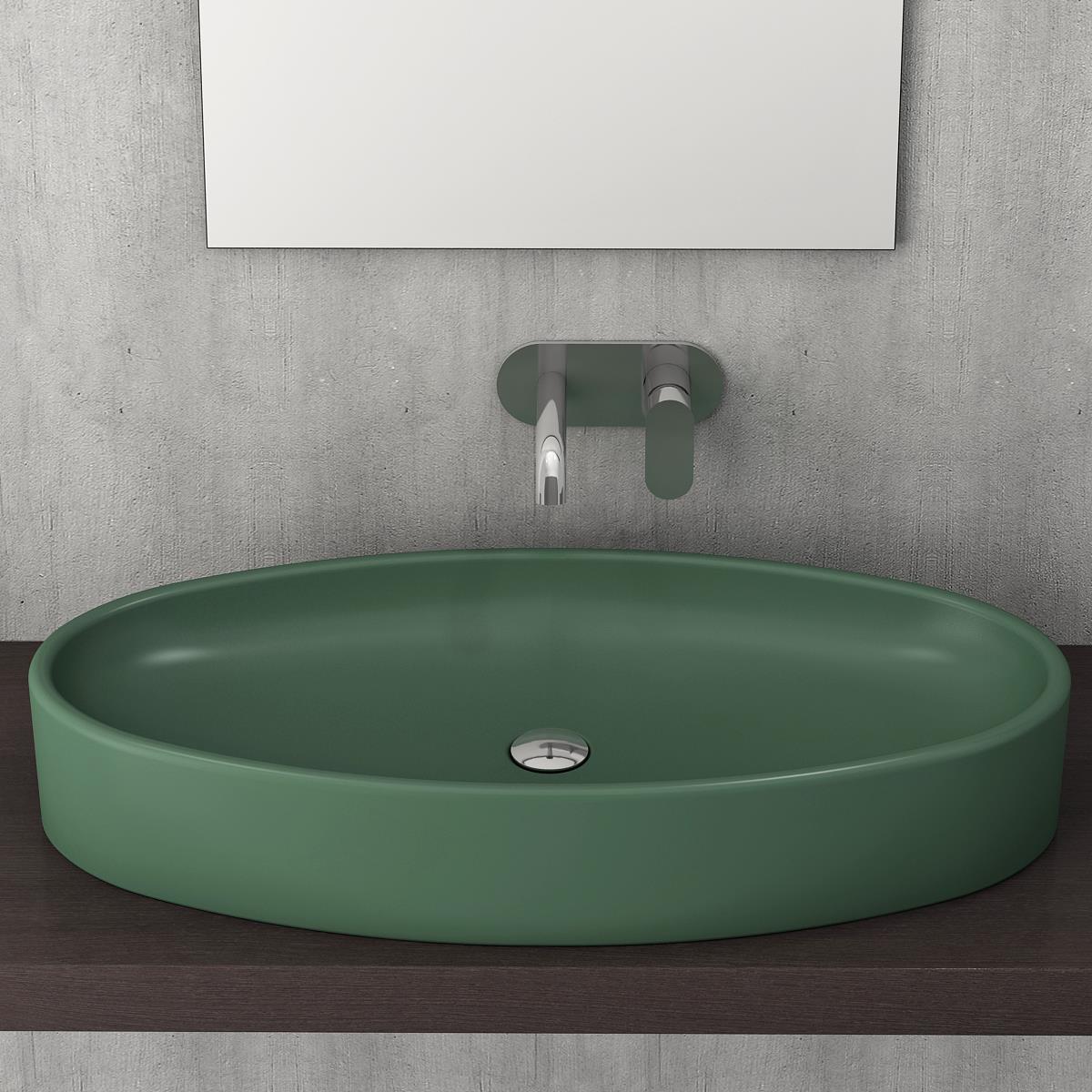 Bocchi Vessel Elips Çanak Lavabo 85 cm Mat Yeşil