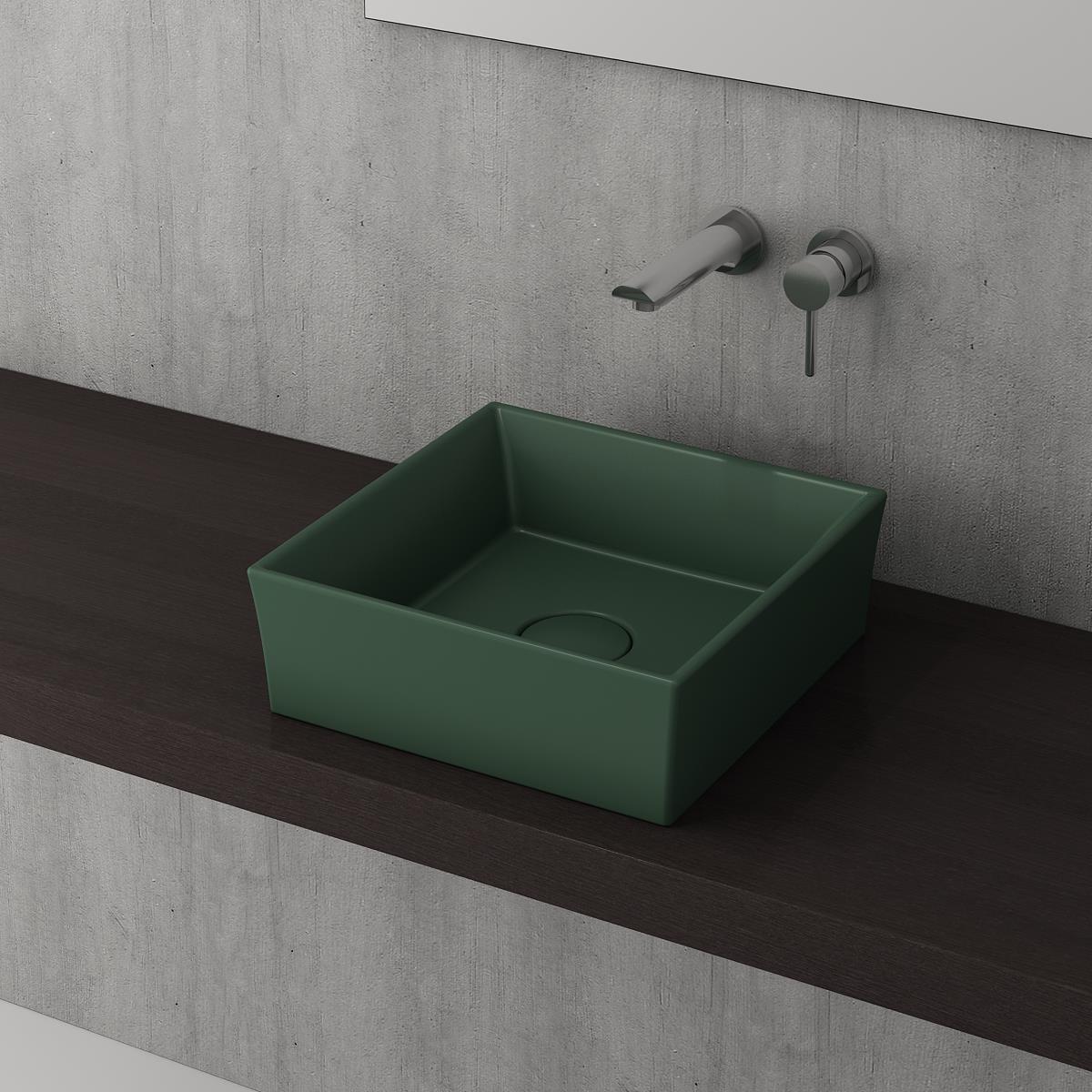 Bocchi Vessel Kare Lavabo 38x38 cm Mat Yeşil