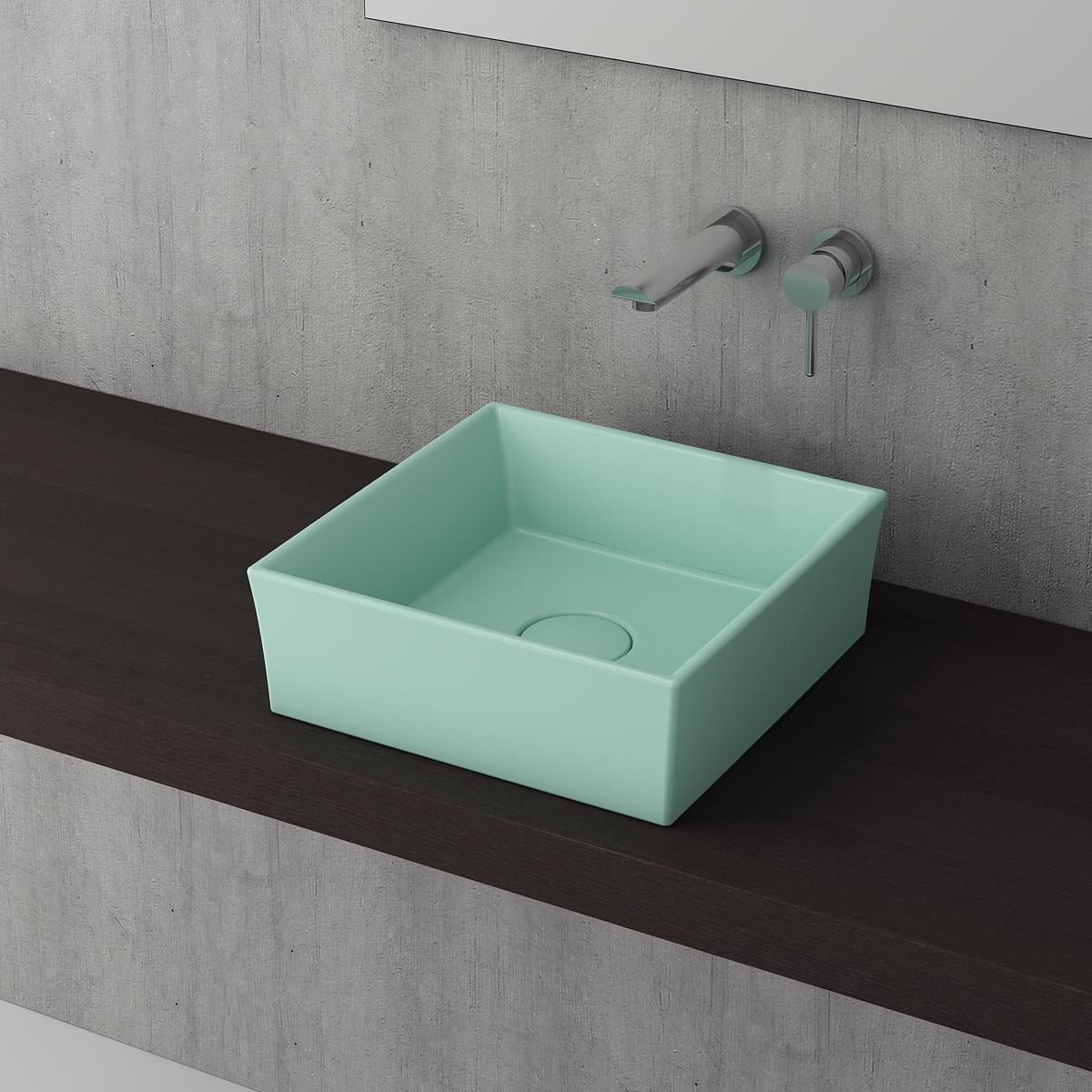 Bocchi Vessel Kare Lavabo 38x38 cm Mat Mint Yeşil