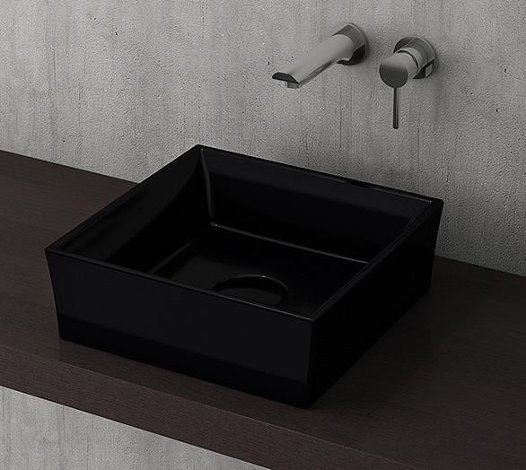 Bocchi Vessel Kare Lavabo 38x38 cm Parlak Siyah