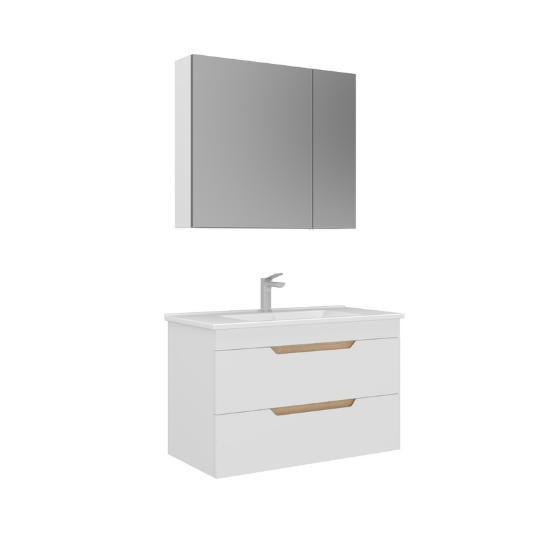 Orka Lena 85 cm Ayna Dolaplı Çekmeceli Banyo Dolabı Takımı Beyaz