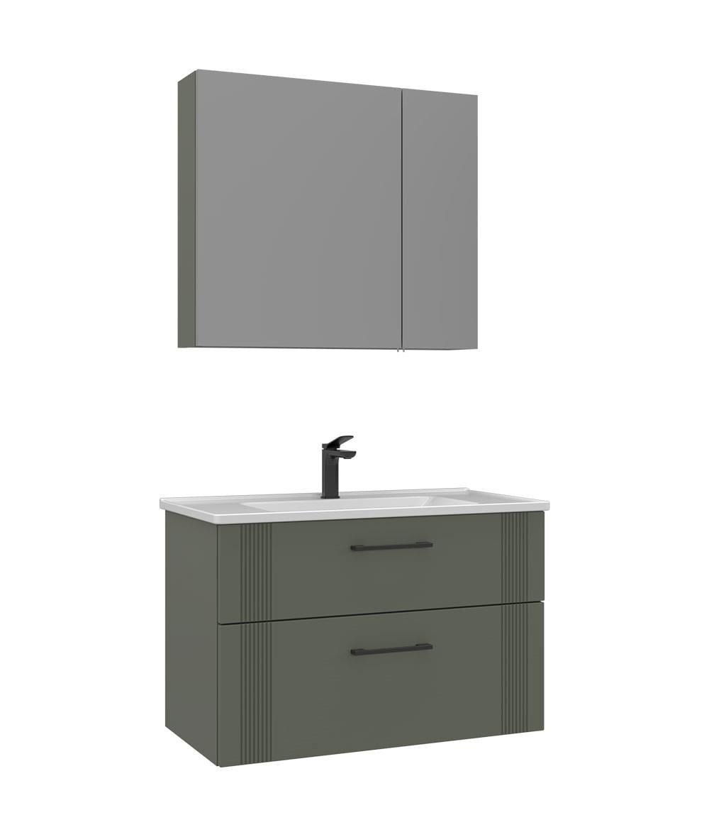 Orka Bari 85 cm Banyo Dolabı Takımı Mat Yeşil