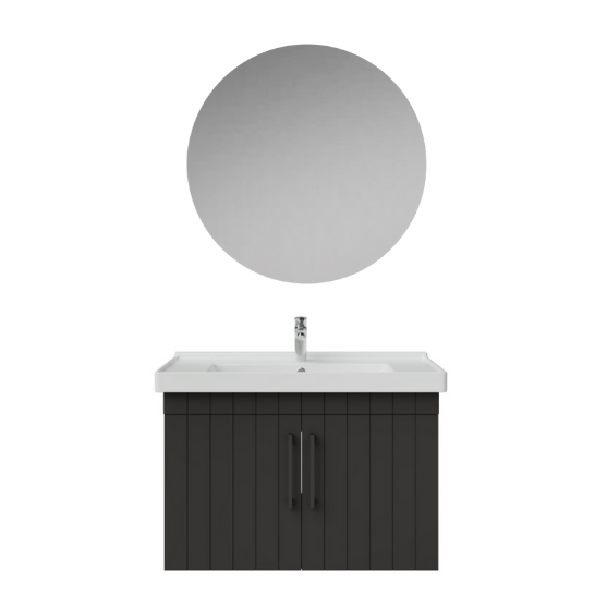 Creavit D20 80Cm Kapaklı Lavabo Dolabı Yuvarlak Ayna Takımı Antrasit Lake