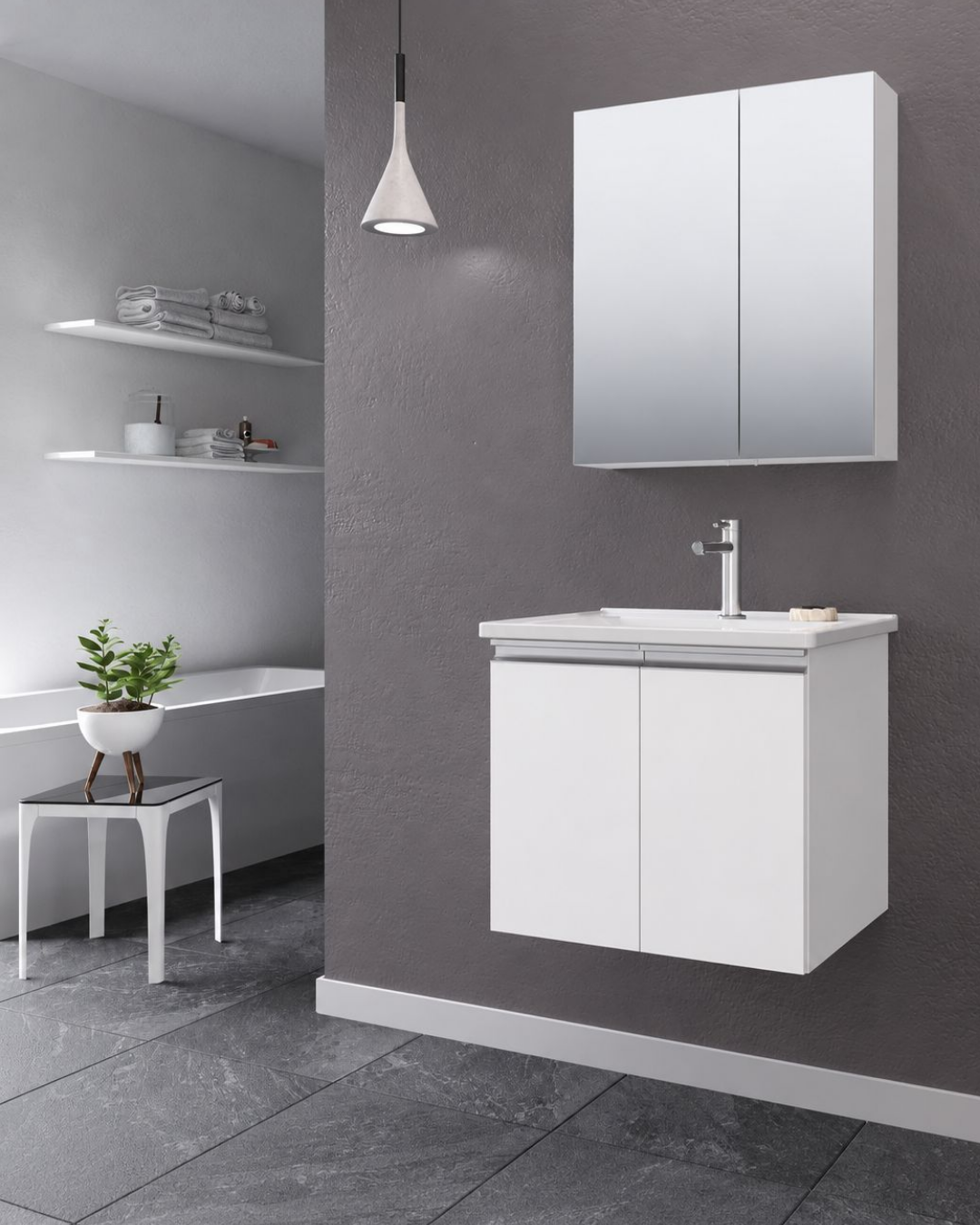 Orka Terme 60 CM Kapaklı Banyo Dolabı Takım Parlak Beyaz