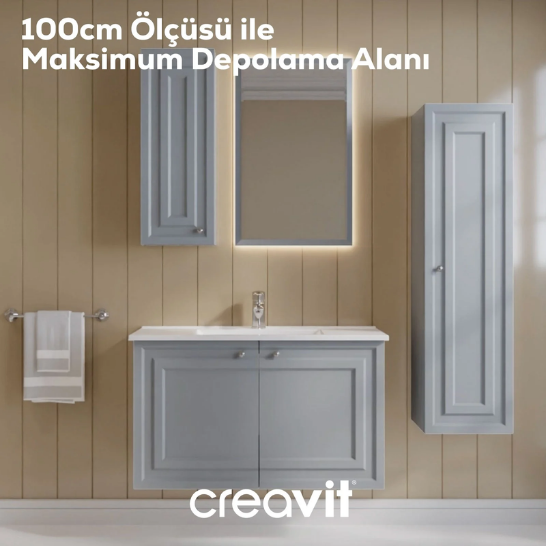 Creavit Kayra Mat Gri Lavabo Dolabı Takımı Dolaplı 100 cm