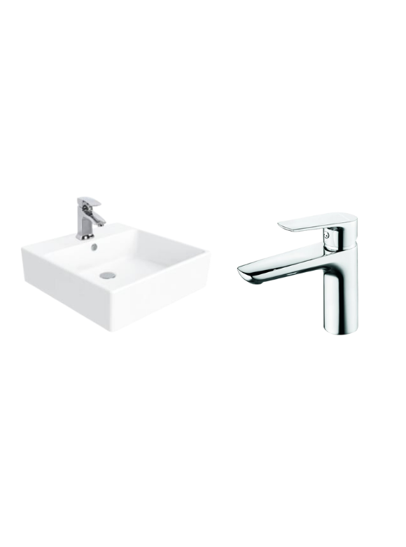 Creavit NX256 Next Tezgah Üzeri Lavabo 50x50 cm Ve Solo SO1500 Lavabo Bataryası