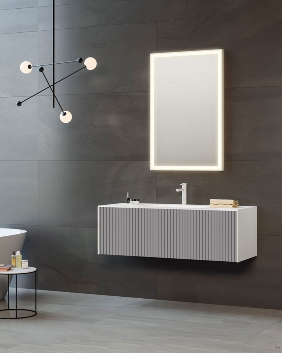 Orka Cube 120 CM Banyo Dolabı Takımı Mat Gri
