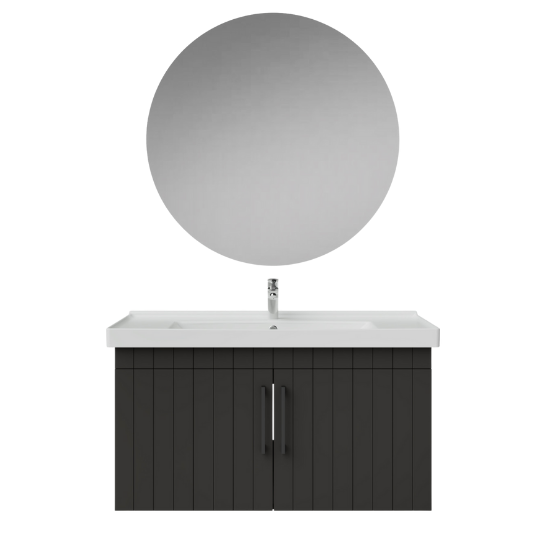 Creavit D20 Kapaklı Lavabo Dolabı Yuvarlak Ayna Takımı Antrasit Lake 100 Cm