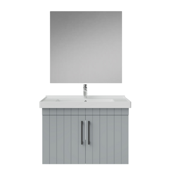 Creavit D20 Kapaklı Lavabo Dolabı Düz Ayna Takımı Gri Lake 80Cm 