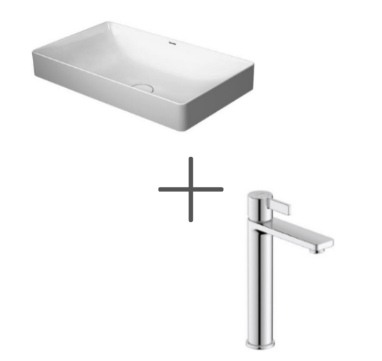 Duravit DuraSquare 60 cm Çanak Lavabo Ve D-Neo Lavabo Bataryası, Large