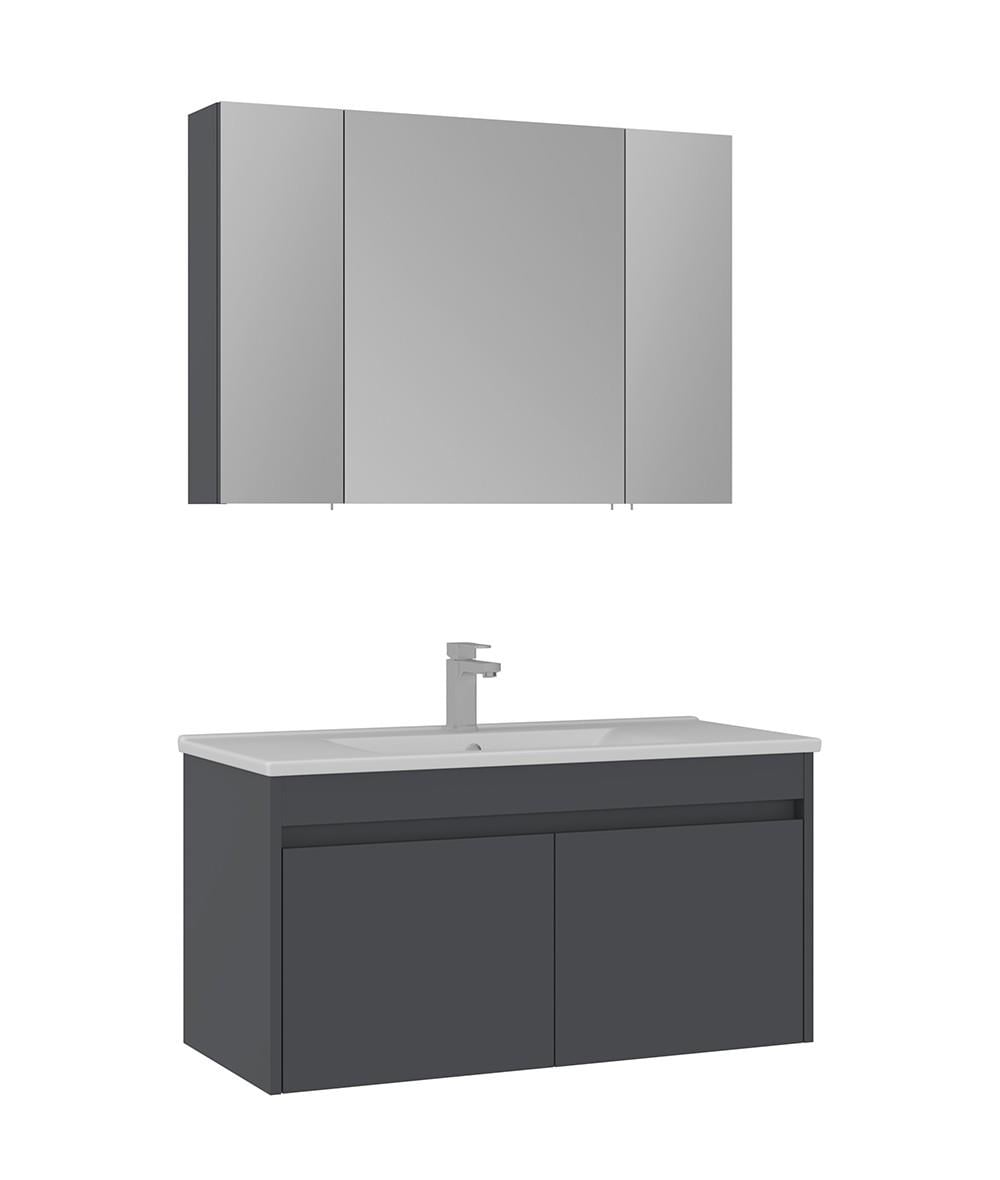Orka Side 100 CM Kapaklı Banyo Dolabı Takım Mat Antrasit