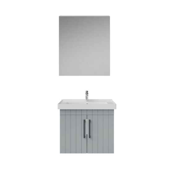 Creavit D20 Kapaklı Lavabo Dolabı Düz Ayna Takımı Gri Lake 65 Cm