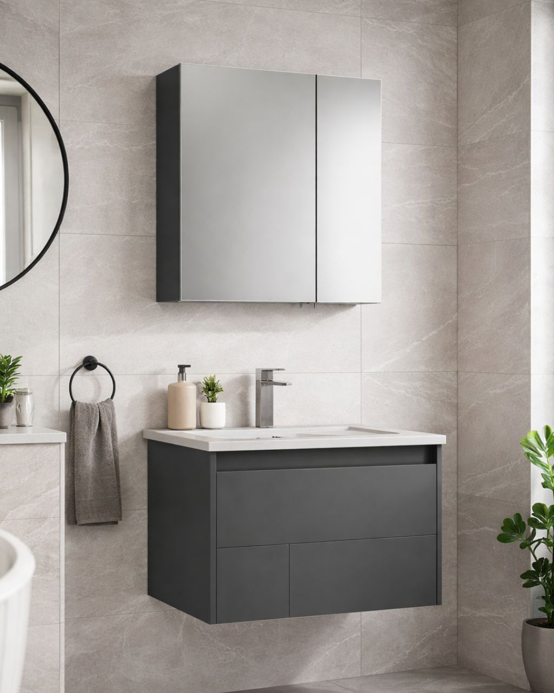 Orka Likya 65 CM Banyo Dolabı Takımı Mat Antrasit