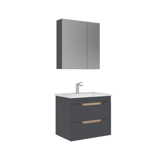 Orka Lena 65 cm Ayna Dolaplı Çekmeceli Banyo Dolabı Takımı Antrasit