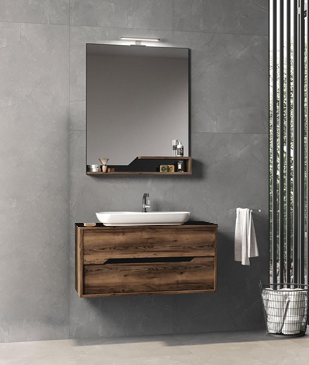 Orka Galia 100 CM Banyo Dolabı Takım Lidya-Koyu Meşe