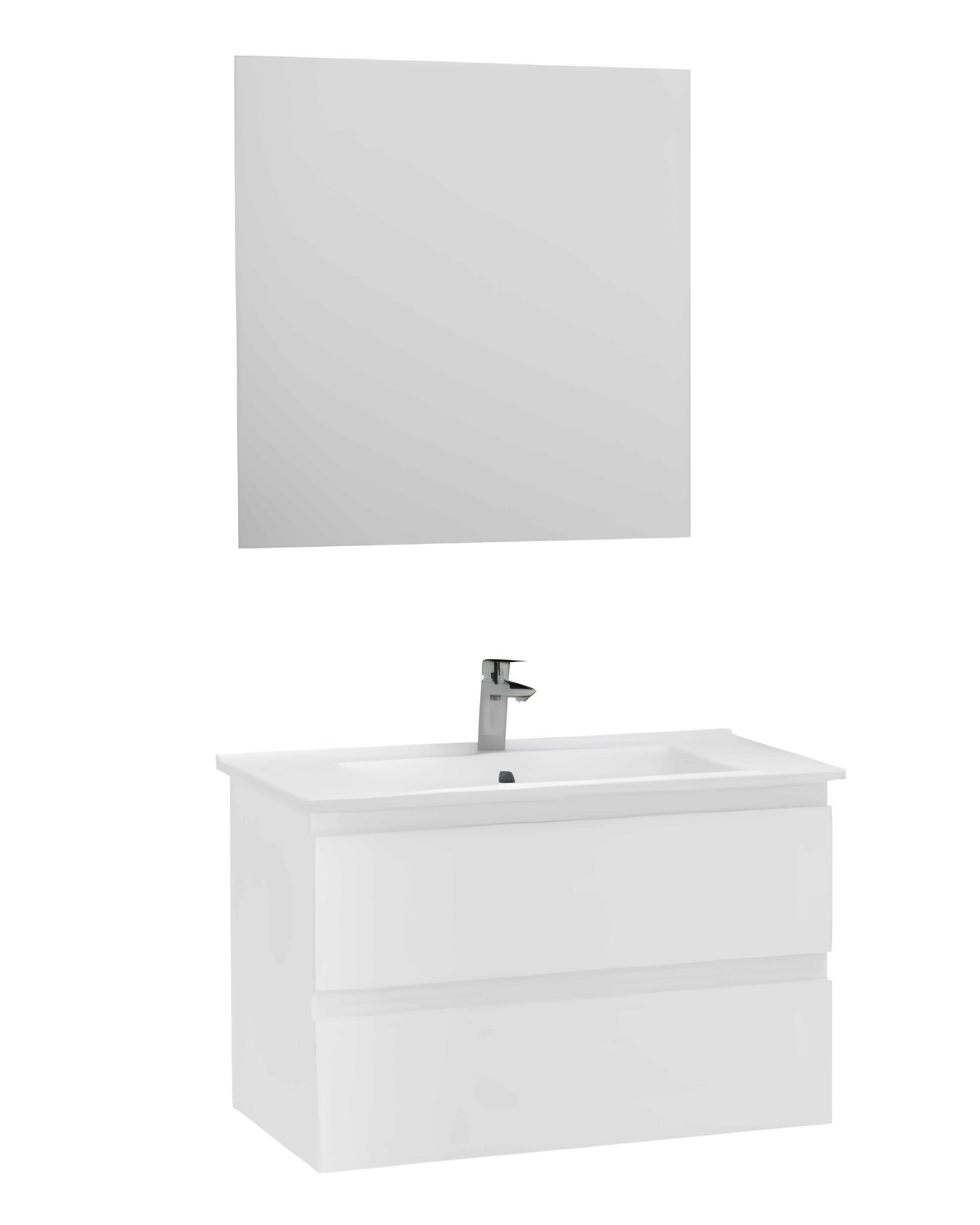 Creavit Alinda Çekmeceli Lavabo Dolabı Düz Led Ayna Takımı Parlak Beyaz Lake 80 cm