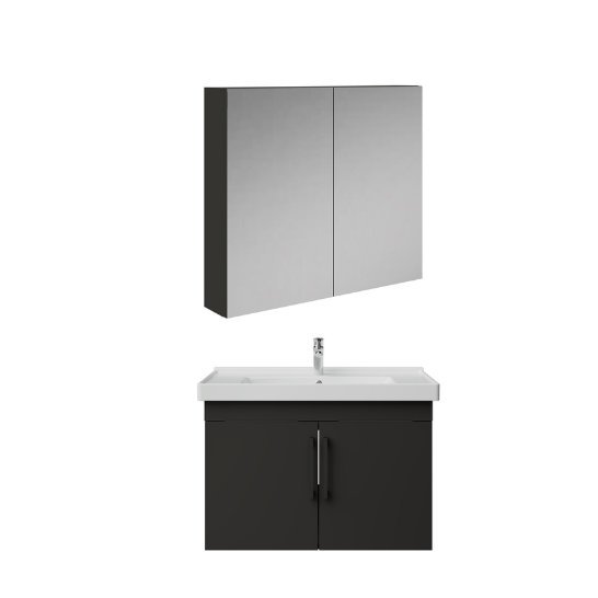 Creavit D20 Kapaklı Lavabo Dolabı Dolaplı Ayna Takımı Antrasit 80 cm