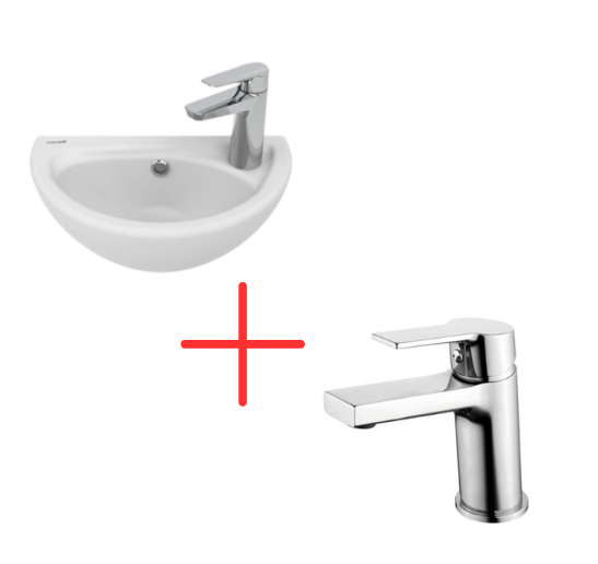 Creavit Oval Lavabo 23X40 cm Beyaz Ve Luna Lavabo Bataryası (TP040+LN1500)