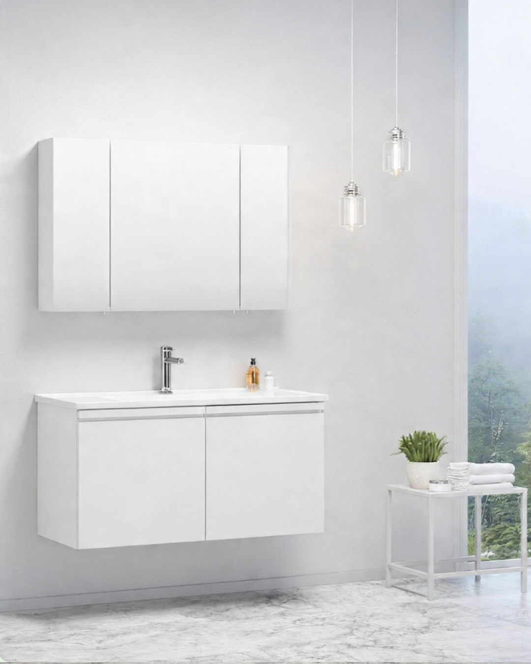 Orka Terme 100 CM Kapaklı Banyo Dolabı Takım Parlak Beyaz