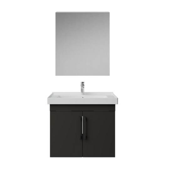 Creavit D20 Kapaklı Lavabo Dolabı Düz Ayna Takımı Antrasit 65 Cm