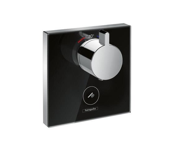 SHOWERSELECT GLASS TERMOSTATİK BATARYA YÜKSEK DEBİ ANKASTRE MONTAJ İÇİN İLAVE BİR ÇIKIŞ İLE SİYAH KROM
