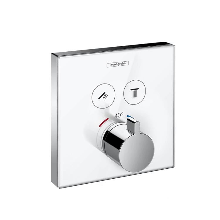 SHOWERSELECT GLASS TERMOSTATİK BATARYA ANKASTRE 2 ÇIKIŞ İÇİN BEYAZ KROM