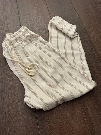 Argin Çizgili Keten Pantolon - Bej