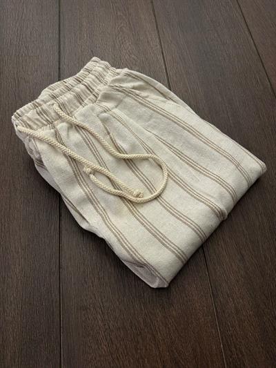 Argin Çizgili Keten Pantolon - Bej