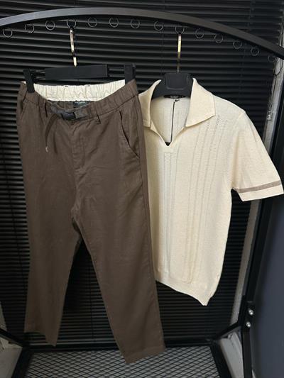 Balık Sırtı Detaylı Triko Yakalı T-Shirt