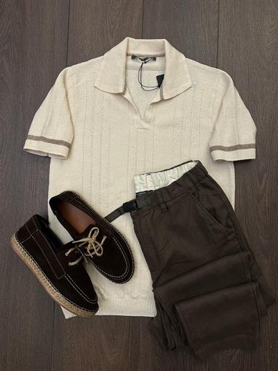 Balık Sırtı Detaylı Triko Yakalı T-Shirt