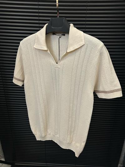 Balık Sırtı Detaylı Triko Yakalı T-Shirt