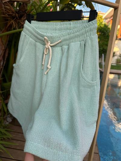 Bohemian Yeşil Pamuk Keten Şort