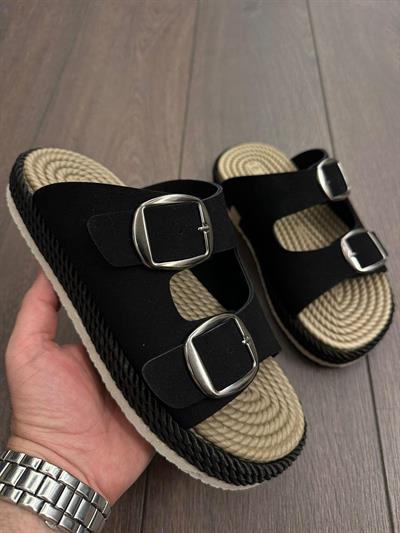 Çift Bant Tokalı Livia Terlik - Siyah