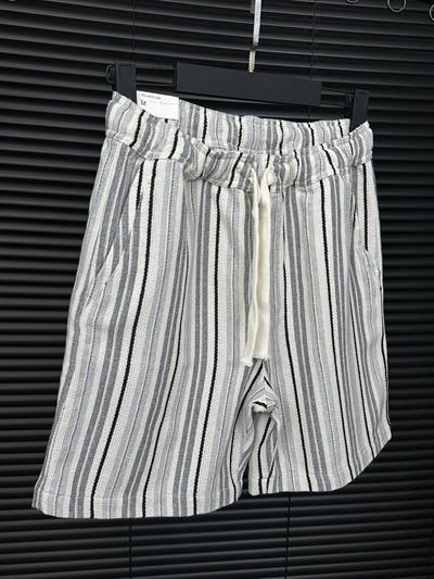 Çizgili %100 Pamuk Şort - Siyah