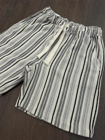 Çizgili %100 Pamuk Şort - Siyah