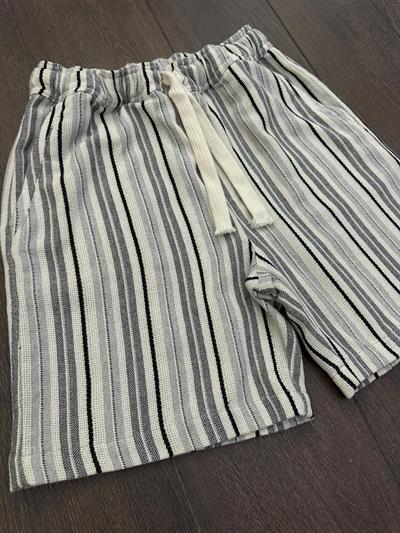 Çizgili %100 Pamuk Şort - Siyah