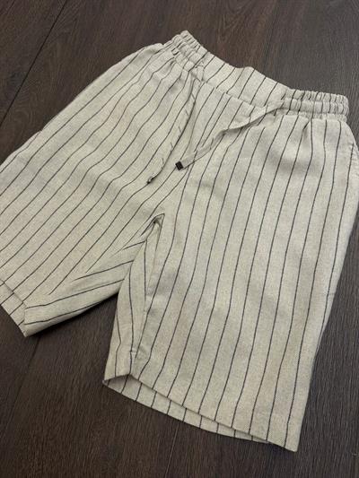 Çizgili Bel Lastikli %100 Cotton Şort - Siyah