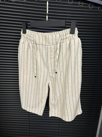 Çizgili Bel Lastikli %100 Cotton Şort - Siyah