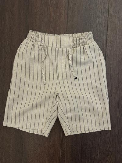 Çizgili Bel Lastikli %100 Cotton Şort - Siyah