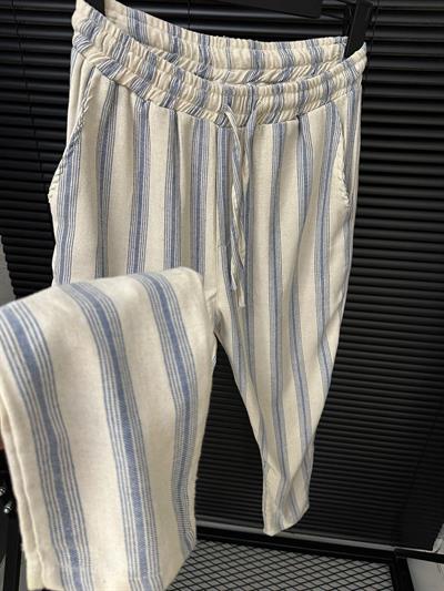 Çizgili Keten Pantolon