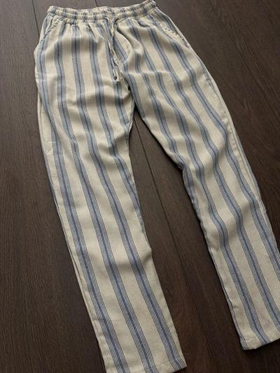 Çizgili Keten Pantolon