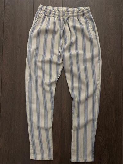 Çizgili Keten Pantolon