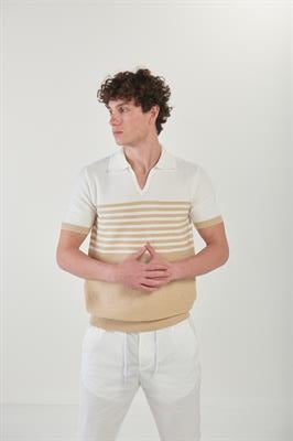 Çizgili Links Örgü Triko Yakalı T-Shirt