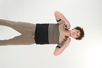 Çizgili Links Örgü Triko Yakalı T-Shirt