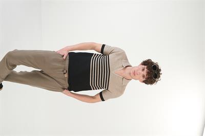 Çizgili Links Örgü Triko Yakalı T-Shirt